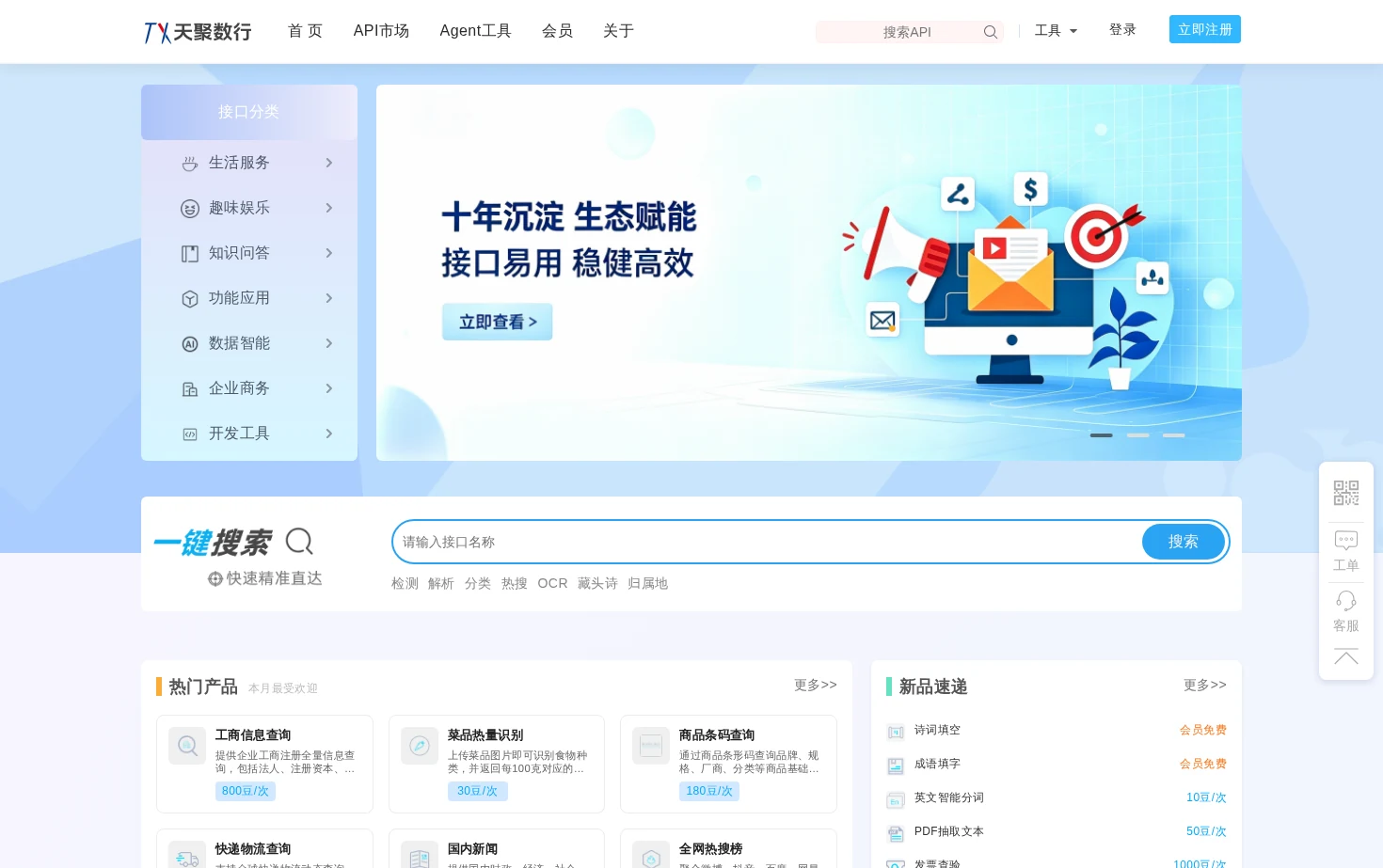 天聚数行TianAPI 页面快照